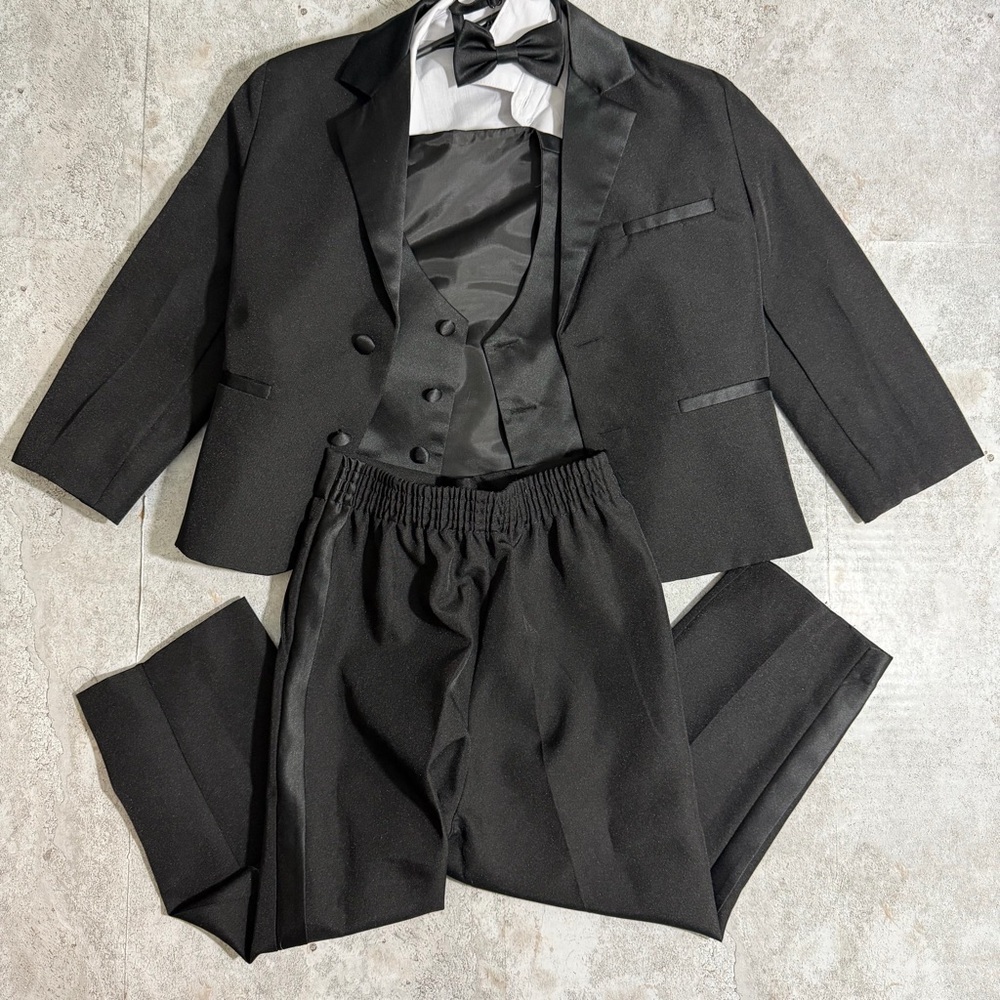 Boys' Black Formal Tuxedo Pants - Elastic Waist Dress Bottoms